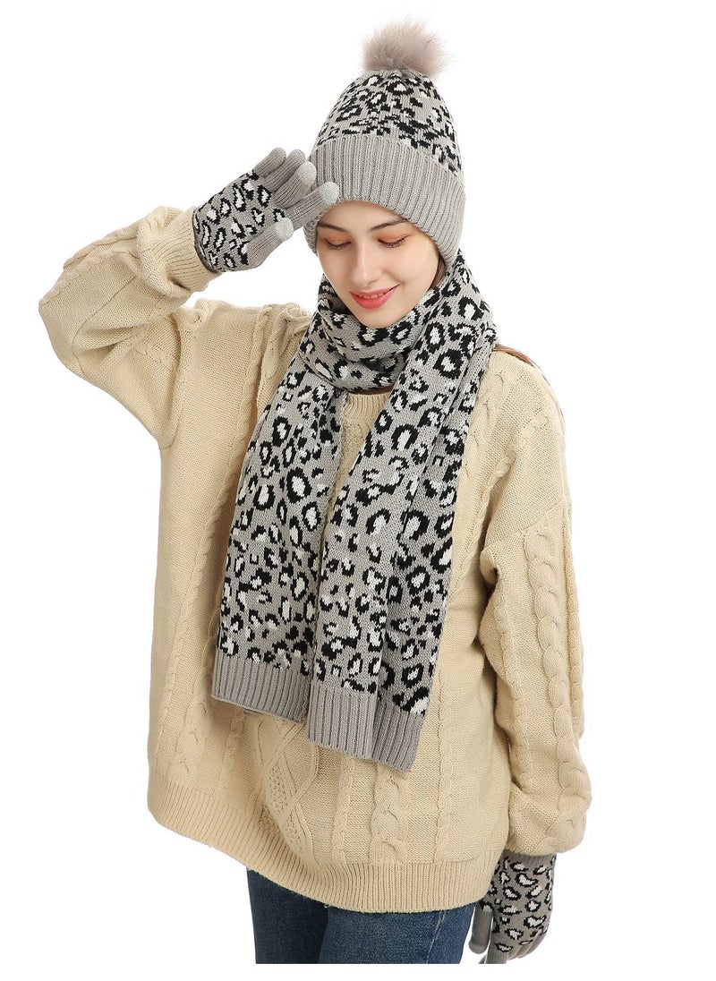 Leopard Print Winter Knit Set - Stylish & Warm Bobble Hat, Scarf, Gloves Combo for Women and Girls - Touchscreen Compatible, Ideal for Outdoor Activities - pzsku/Z231DE5A8D6FCD6F11A7BZ/45/_/1715756518/f1ea5a68-9fff-4c26-b24c-5e8596fb9f57