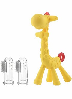 Teether with Finger Toothbrush 1 Piece Silicone Infant Training Giraffe Teether Toy and 2 Piece Finger Toothbrushes with Storage Case 3 in Pack Teether with Finger Toothbrush 1 Piece Silicone Infant T