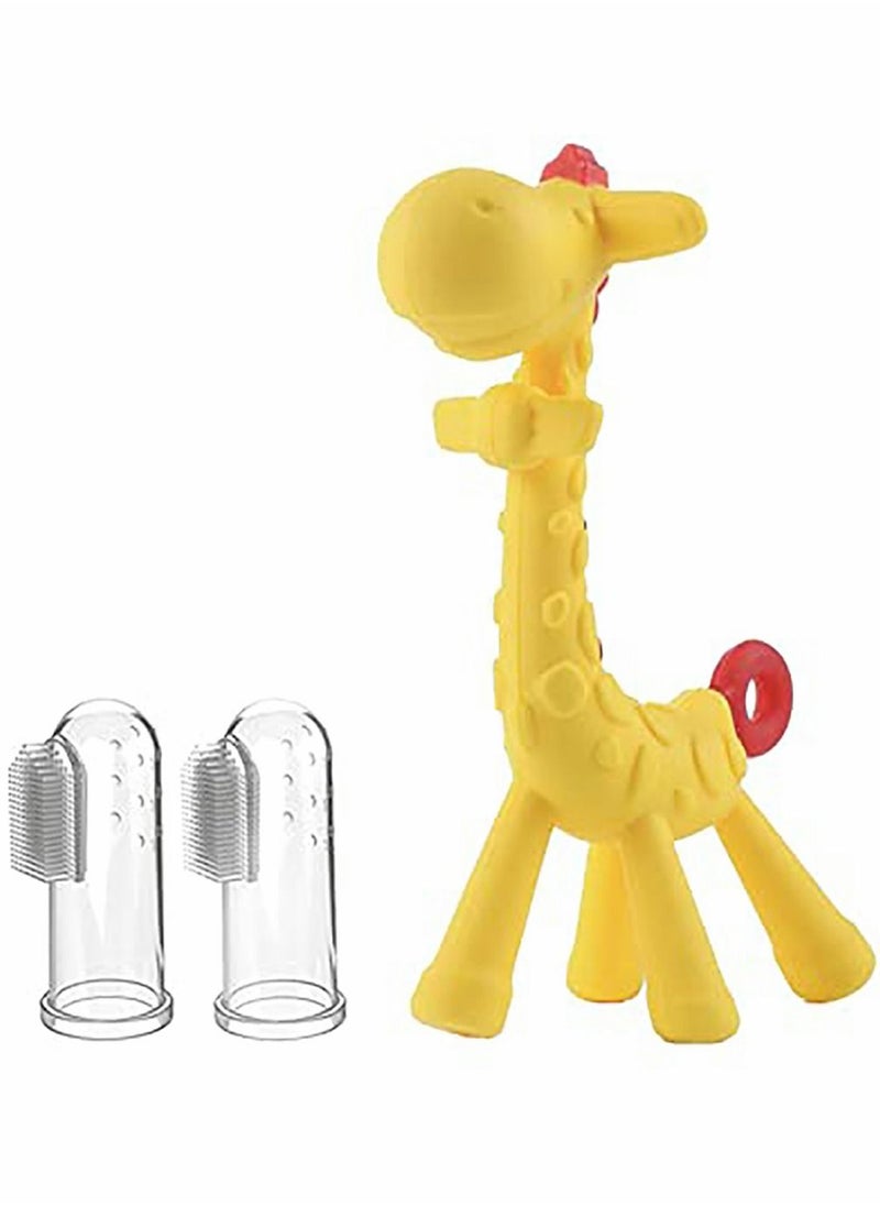 KASTWAVE - Teether with Finger Toothbrush 1 Piece Silicone Infant Training Giraffe Teether Toy and 2 Piece Finger Toothbrushes with Storage Case 3 in Pack Teether with Finger Toothbrush 1 Piece Silicone Infant T - Image 1