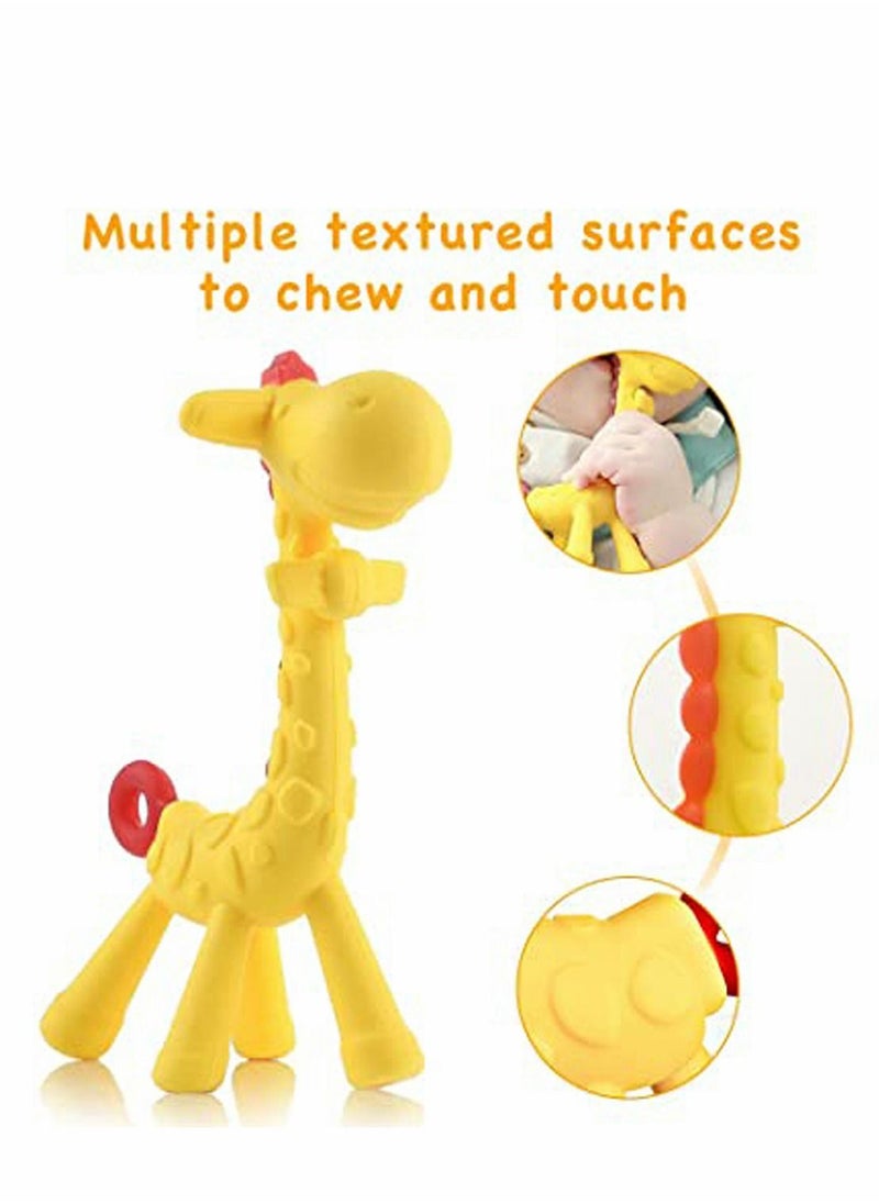 KASTWAVE - Teether with Finger Toothbrush 1 Piece Silicone Infant Training Giraffe Teether Toy and 2 Piece Finger Toothbrushes with Storage Case 3 in Pack Teether with Finger Toothbrush 1 Piece Silicone Infant T - Image 1