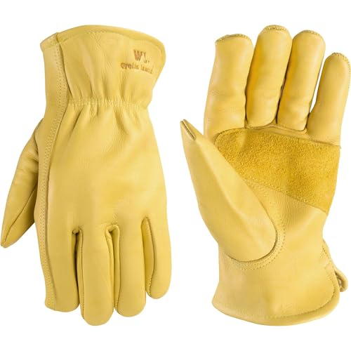 Wells Lamont Leather Work Gloves for Men – Grain Cowhide, Reinforced Palm – Ideal for Construction, Farming, Ranching – Ergonomic Fit, Keystone Thumb, Elasticized Wrist – Saddletan, Medium (1129M) - Image 1