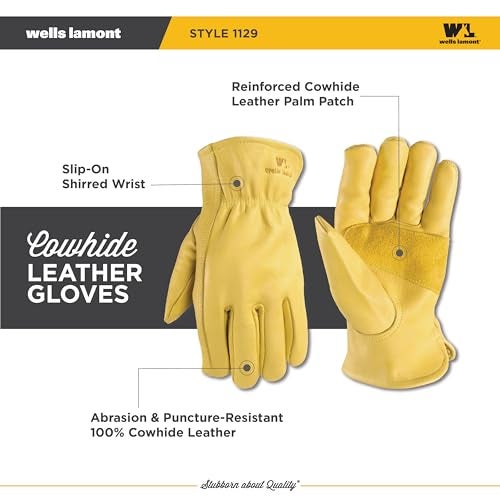 Wells Lamont Leather Work Gloves for Men – Grain Cowhide, Reinforced Palm – Ideal for Construction, Farming, Ranching – Ergonomic Fit, Keystone Thumb, Elasticized Wrist – Saddletan, Medium (1129M) - Image 3