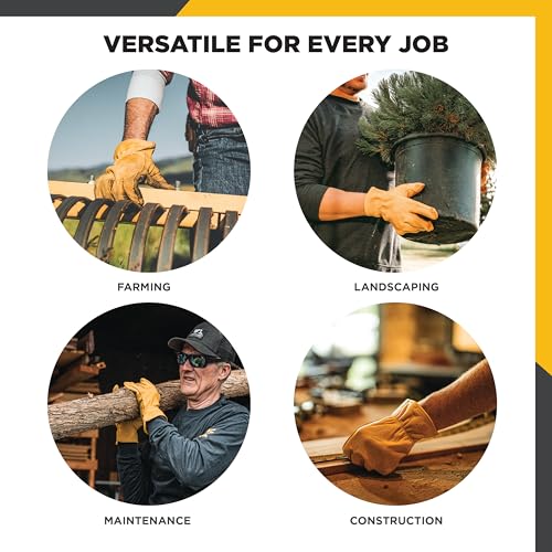 Wells Lamont Leather Work Gloves for Men – Grain Cowhide, Reinforced Palm – Ideal for Construction, Farming, Ranching – Ergonomic Fit, Keystone Thumb, Elasticized Wrist – Saddletan, Medium (1129M) - Image 5