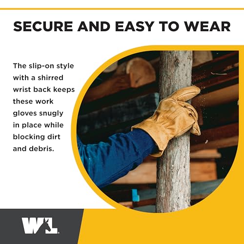 Wells Lamont Leather Work Gloves for Men – Grain Cowhide, Reinforced Palm – Ideal for Construction, Farming, Ranching – Ergonomic Fit, Keystone Thumb, Elasticized Wrist – Saddletan, Medium (1129M) - Image 4