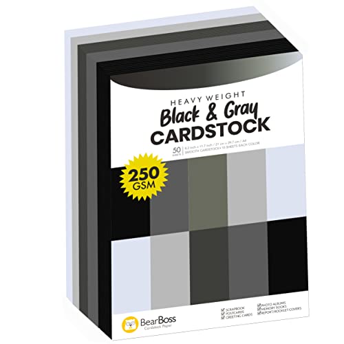 BearBoss Black Colored Cardstock Thick Paper 50 Sheets, 8.5" x 11" Heavyweight 92lb Cover Card Stock for Crafts and DIY Cards Making - Image 1