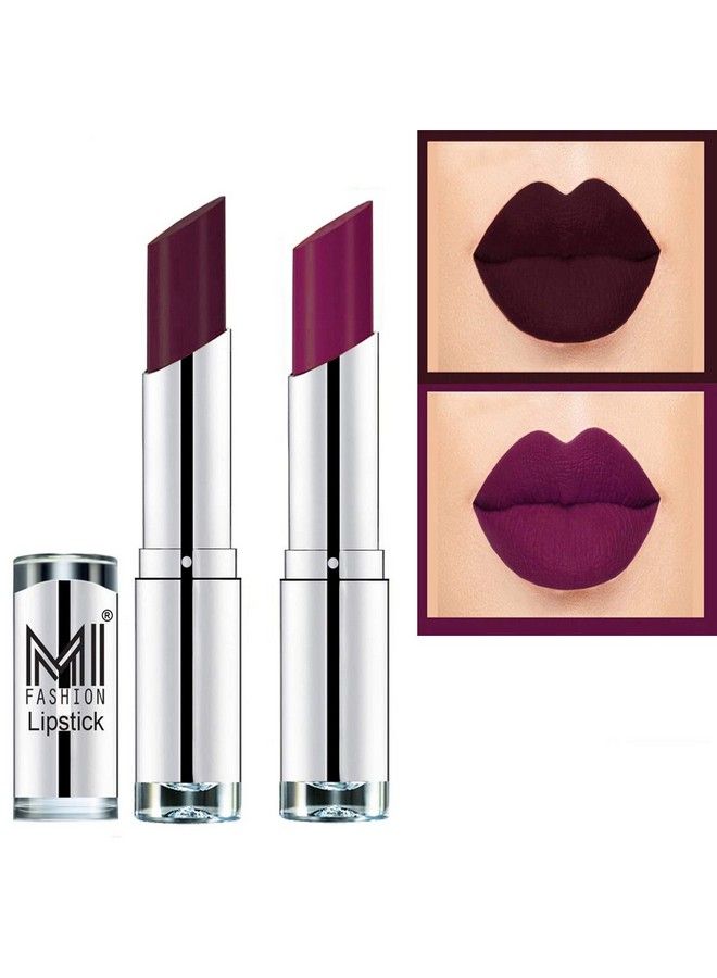 MI FASHION Long Lasting Creamy Matte Lipsticks Set Combo Of 2 Maroon And Purple - Image 2