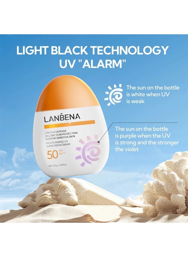 LANBENA Moisturizing UV Sunscreen Cream SPF 50 PA+++ 30g Pack of 2 3-in-1 Facial Sunscreen for Sensitive Skin - Image 3