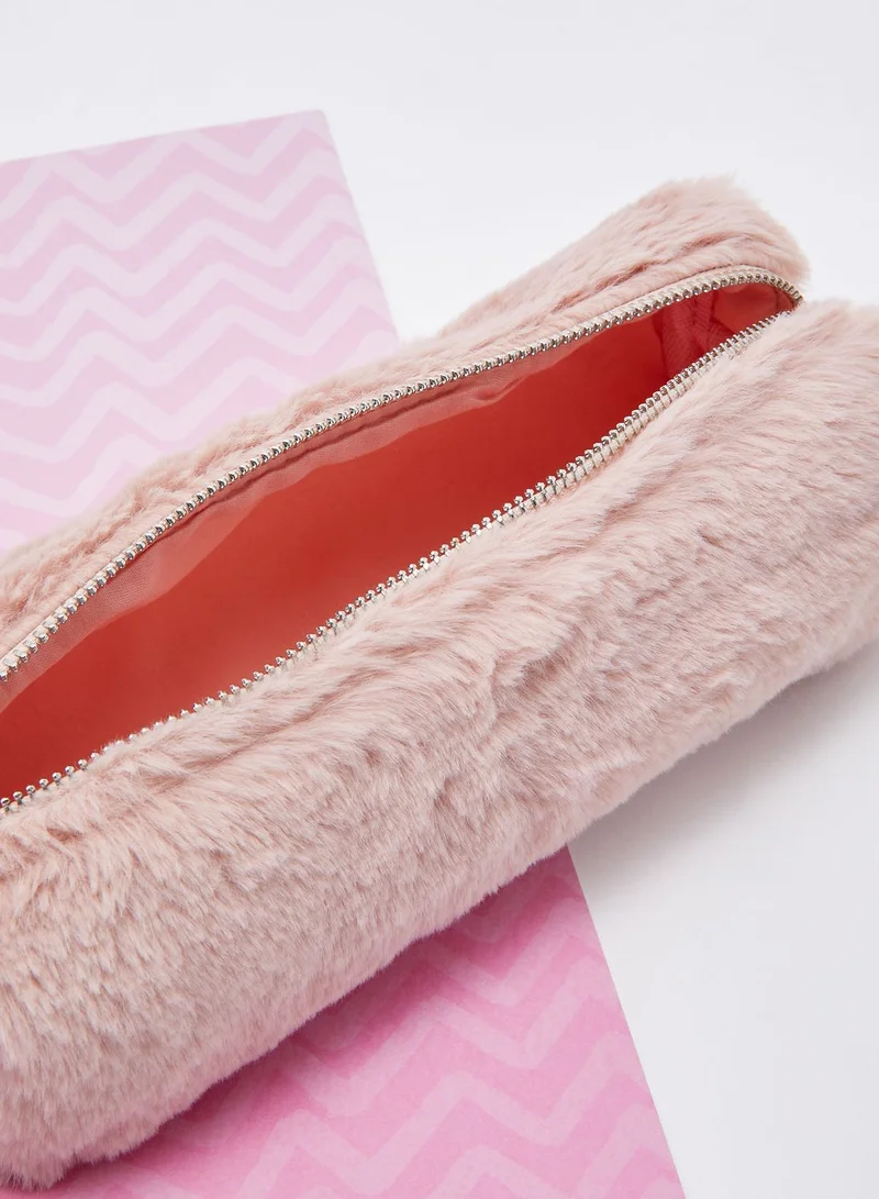 Pink Cactus Furry Pencil Case