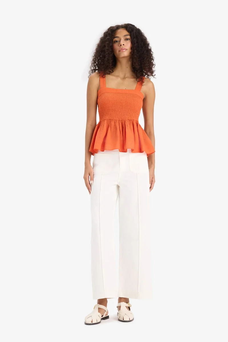 ديفاكتو Crinkle Gipelli Viscose Thick Strap Blouse