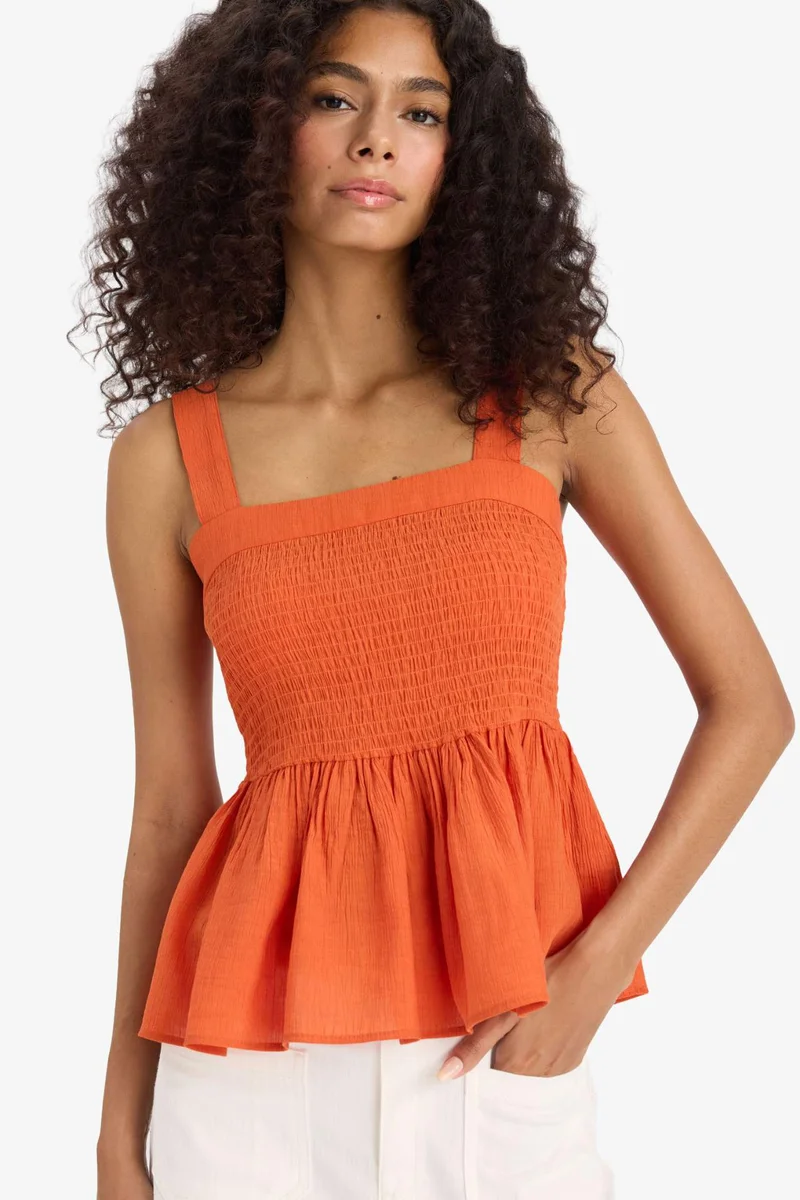 ديفاكتو Crinkle Gipelli Viscose Thick Strap Blouse