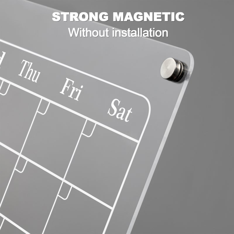 مجموعة تقويم مغناطيسي شفاف للثلاجة مع 6 ألوان أقلام وحامل قلم، لوح تخطيط أسبوعي / فارغ من الأكريليك للثلاجة 23×33 سم - Image 4