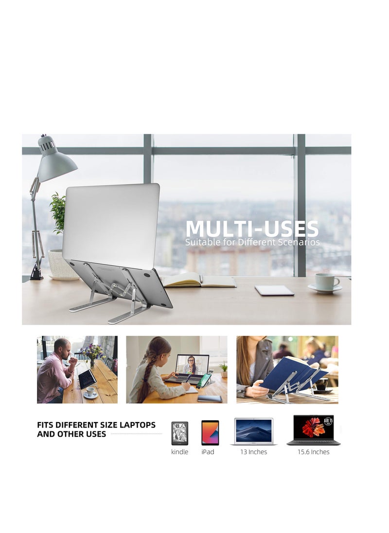 SYOSI Portable Laptop Stand, SYOSI Ergonomic 7-Angle Adjustable Aluminum Alloy Foldable Laptop Stand, Compatible with 10-15.6 Inch Laptop, Tablet, Notebook, Computer, Mobile Phones (Silver)  - Image 2