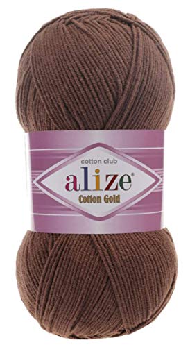 ALIZE 55% Cotton 45% Acrylic Alize Cotton Gold Yarn 1 Skein/Ball 100 gr 360 yds (493-Brown) - Image 1