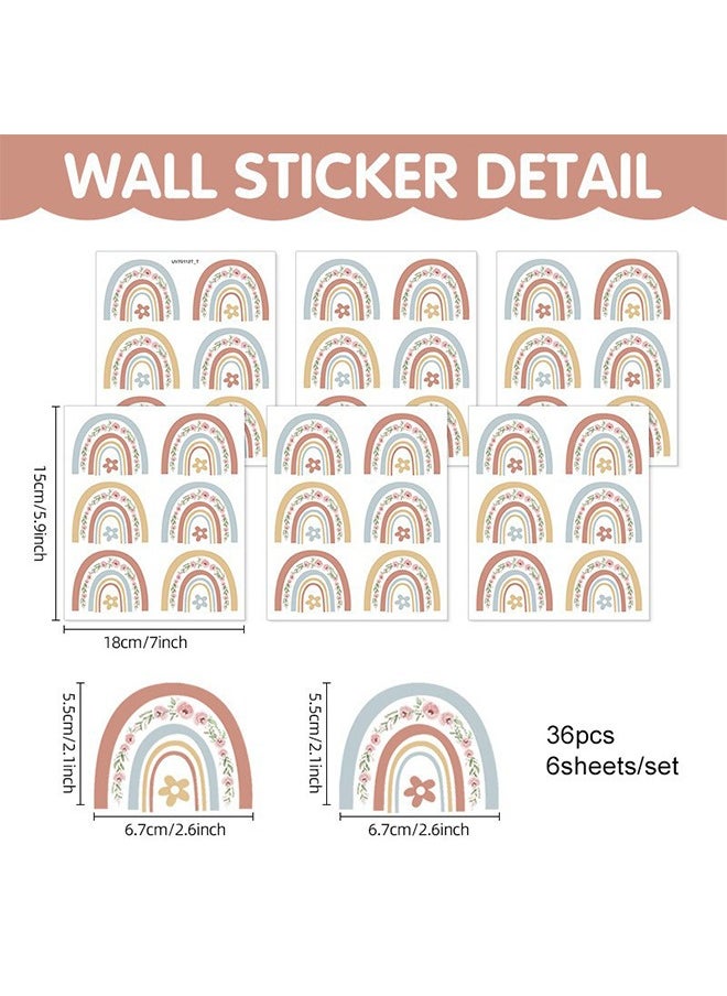 HY 36 Pcs Flower Mini Rainbow Bohemian Decal, Room Decoration DIY Stickers Children's Baby PVC Wall Stickers Waterproof and Stick Rainbow Mural Stickers Vinyl Kids Wall Decor Art  - Image 2