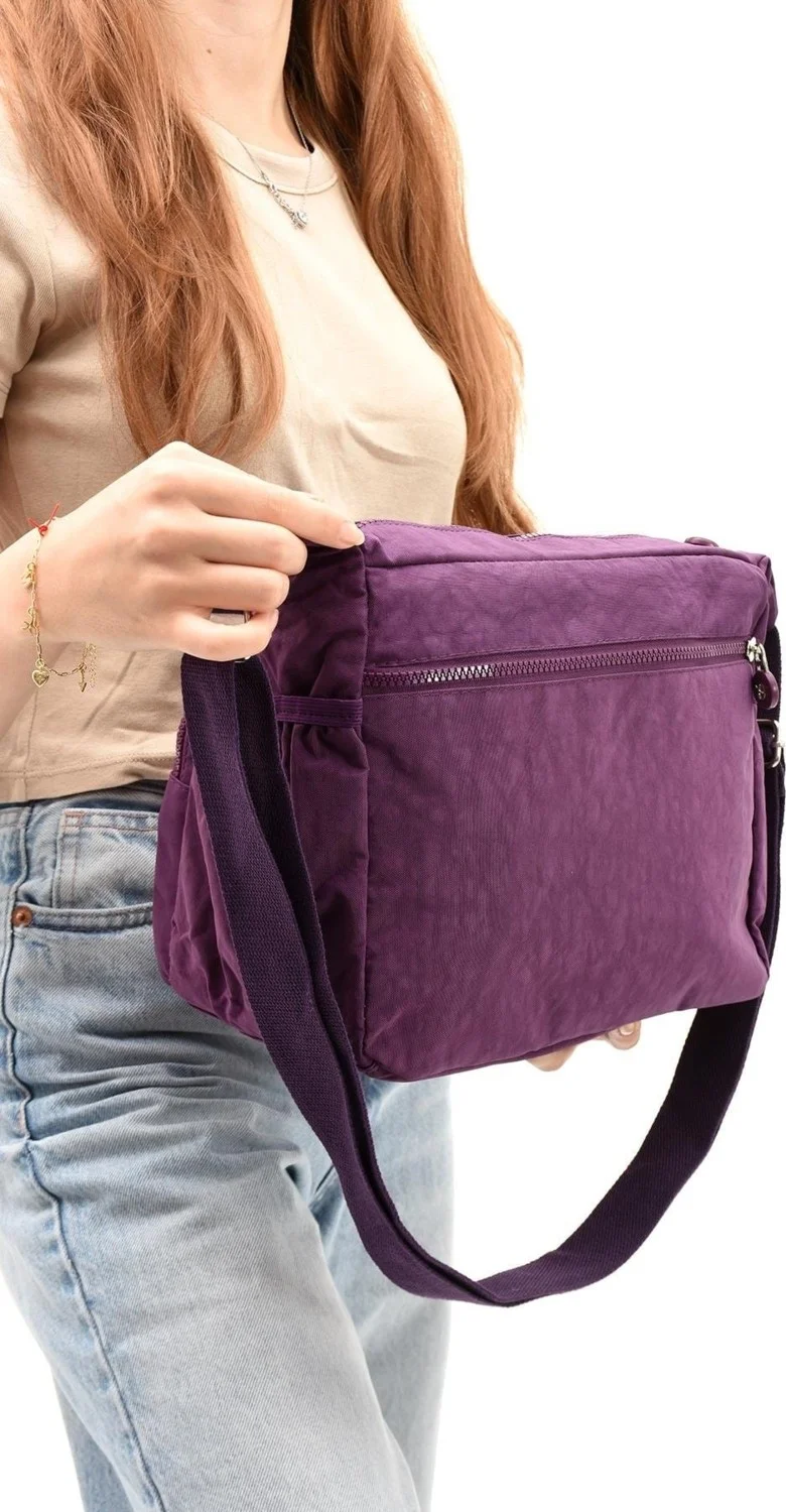 دومينو Clinkir Multi-Pocket Water Resistant Black Crinkle Shoulder Bag / Messenger Bag