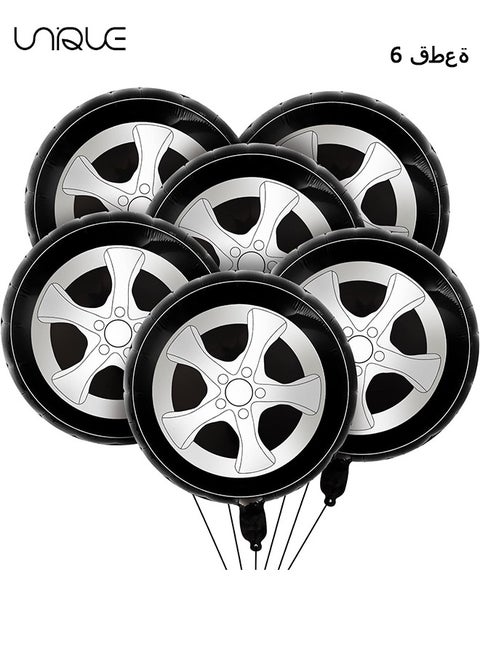 6Pcs Wheel Tire Balloon - 18 inch Racing Balloon - Racing Party Decoration - Car Theme Party Decoration Supplies - Black/White