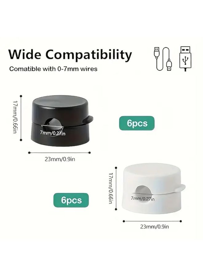 12pcs Magnetic Cable Holders Self Adhesive No Tools Needed Strong Magnetic Base For Desk Office Home Black White - Image 2