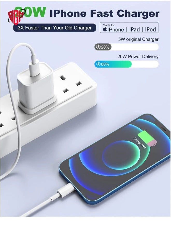 20W Type C Fast Charger Adapter for iphone 14 pro/ 14 pro max/14/13/12/11, USB C Fast Charging Plug with Cable 1M