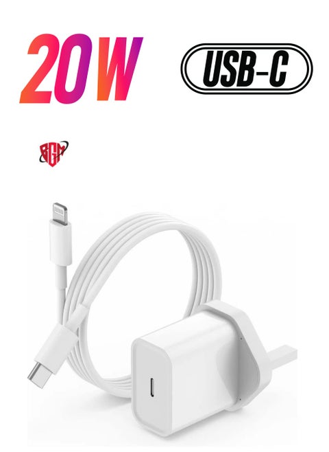 20W Type C Fast Charger Adapter for iphone 14 pro/ 14 pro max/14/13/12/11, USB C Fast Charging Plug with Cable 1M