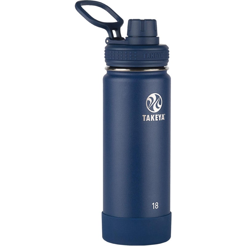 Takeya Actives 18 oz Vacuum Insulated Stainless Steel Water Bottle with Spout Lid, Premium Quality, Midnight Blue - Image 1
