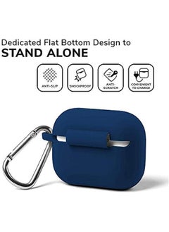 Generic Silicone Case for AirPods Pro, Protective Shockproof Wireless Charging Earbuds Case Cover Skin with Keychain kit Set Cpatible for Apple AirPods Pro 2019 (Navy Blue)  - Image 3