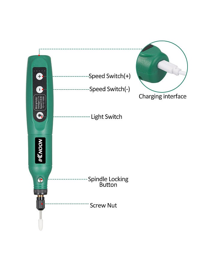 KKnoon - Cordless Rotary Tool 3.7V Li-Ion Power 5 Variable Speed USB Charging Multi-Purpose for Light-Duty DIY Crafting Polishing Jade Pet Nail Sharpening - Image 1