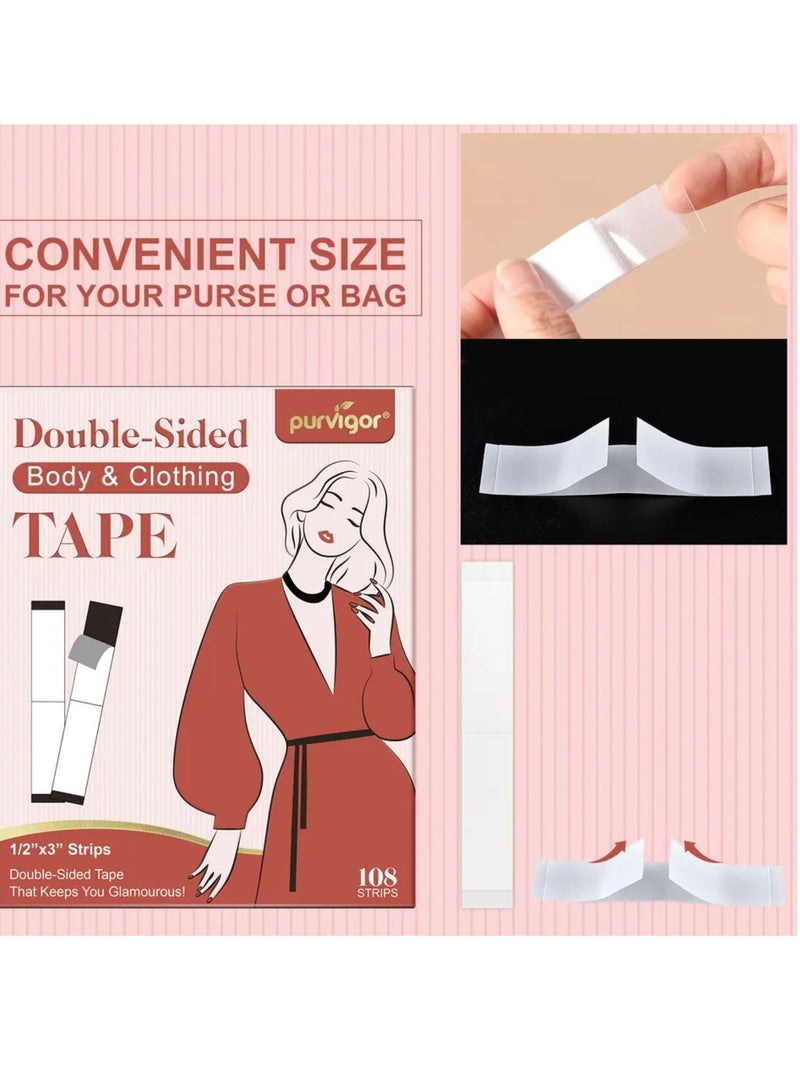 Purvigor 108 Strips Body and Clothing Fashion Tape Double Sided Tape for Clothes Dress Tape Transparent Clothing Tape for Clothes to Skin Body Tape for Any Kinds of Clothes Ideal Tape to Hold Clothes in Place  - Image 4