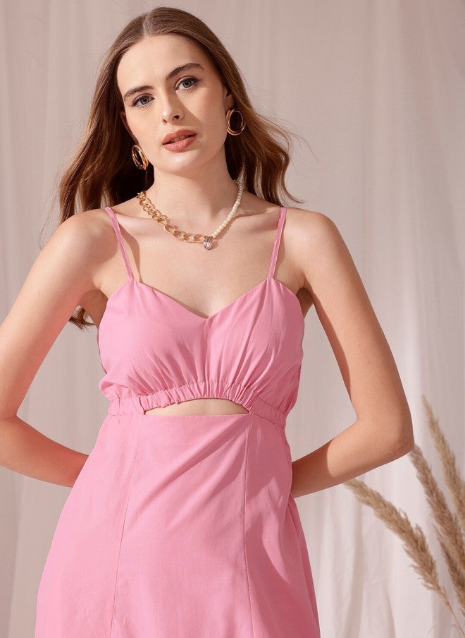 STREET 9 فستان وردي قطني متوسط الطول للنساء - Image 2