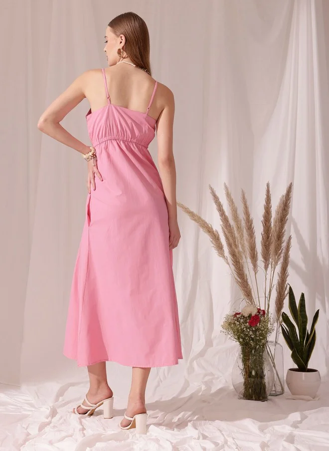 STREET 9 Pink Cotton Fit & Flare Midi Dress for Women