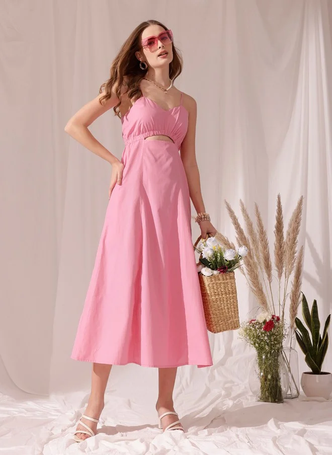 STREET 9 Pink Cotton Fit & Flare Midi Dress for Women