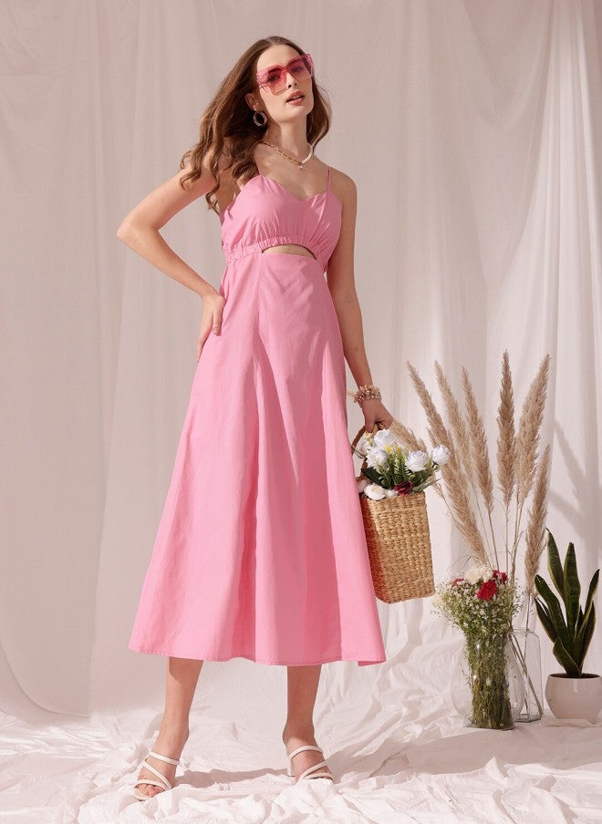 STREET 9 فستان وردي قطني متوسط الطول للنساء - Image 5