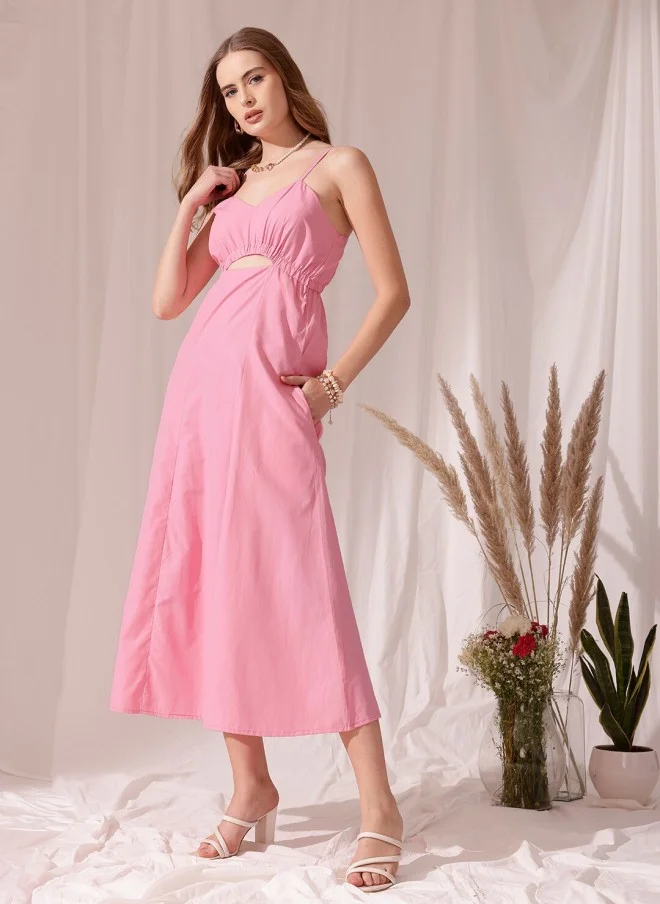 STREET 9 Pink Cotton Fit & Flare Midi Dress for Women