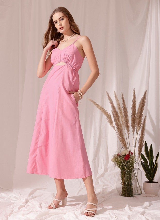 STREET 9 فستان وردي قطني متوسط الطول للنساء - Image 3