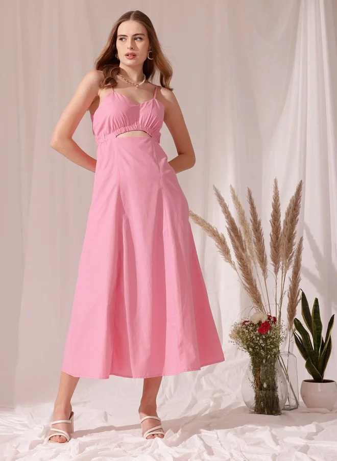 STREET 9 Pink Cotton Fit & Flare Midi Dress for Women
