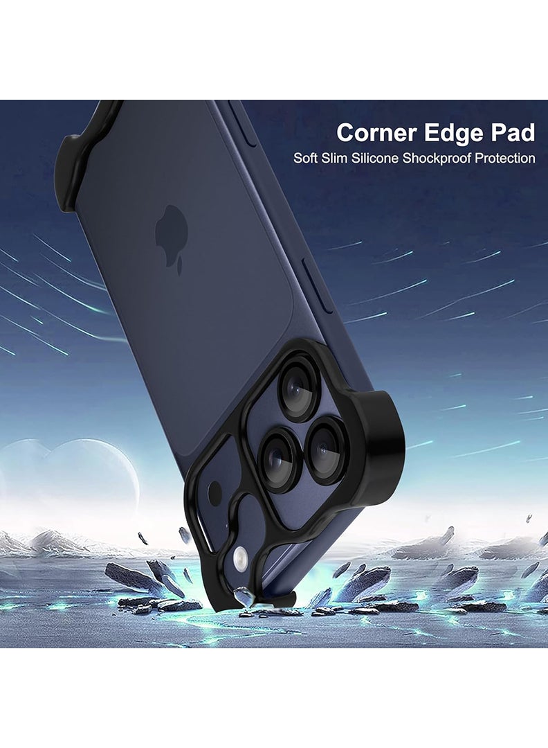 Case Up iPhone 17 Pro Case, Premium Aluminum Bumper Frame with Metal Corner, Camera Lens Protection, Frameless Minimalist Design Cover For iPhone 17 Pro 6.3 Inch - Black - Image 2