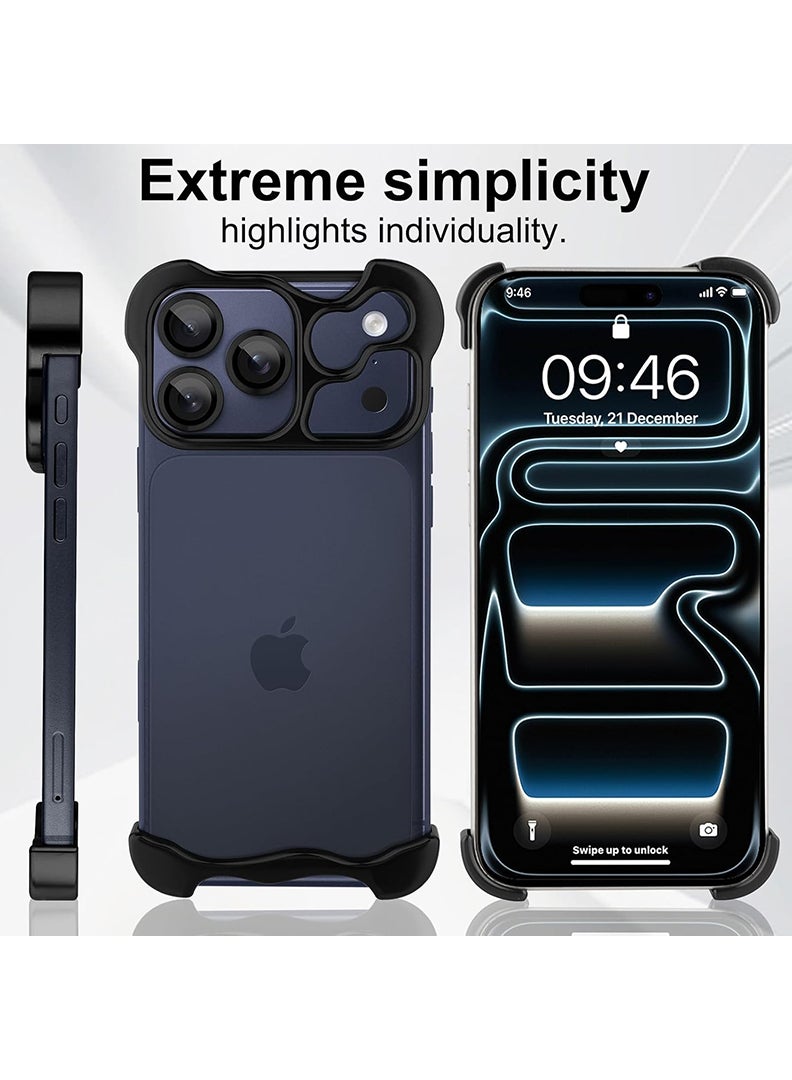 Case Up iPhone 17 Pro Case, Premium Aluminum Bumper Frame with Metal Corner, Camera Lens Protection, Frameless Minimalist Design Cover For iPhone 17 Pro 6.3 Inch - Black - Image 4