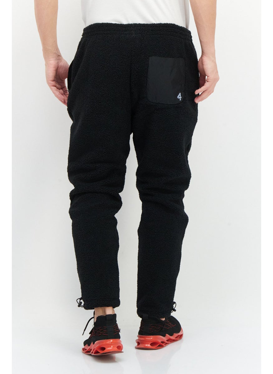 Fourlaps - Men Regular Fit Drawstring Textured Sweatpants, Black - Image 1