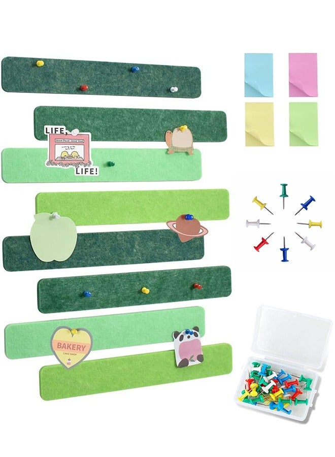 8 pcs Bulletin Board Bar Strips ,Self Adhesive Cork Board for Wall,Felt Pin Board for School,Office Decor, with 35 Pushpins  Post-it Notes (Green) - Image 1