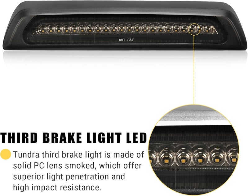 BORDAN Third Brake Light Stop Lamp Fit for 2007-2020 Tundra LED 3rd Brake Lights Rear Cargo Lamp High Mount Stop Light Smoked Lens Assembly - Image 4