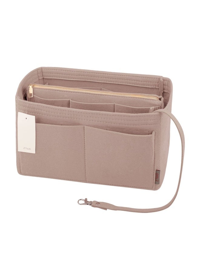 ZTUJO Purse Organizer Insert Felt Bag Organizer With Zipper Handbag And Tote Shaper For Speedy Neverfull Tote 6 Sizes Beige Large - Image 1