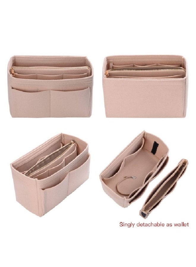 ZTUJO Purse Organizer Insert Felt Bag Organizer With Zipper Handbag And Tote Shaper For Speedy Neverfull Tote 6 Sizes Beige Large - Image 3