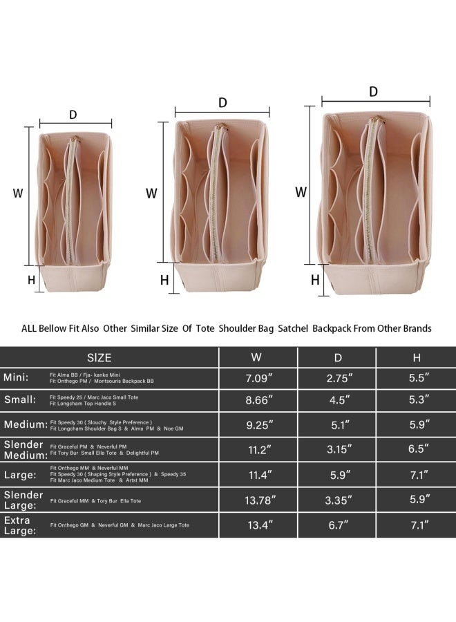 ZTUJO Purse Organizer Insert Felt Bag Organizer With Zipper Handbag And Tote Shaper For Speedy Neverfull Tote 6 Sizes Beige Large - Image 2