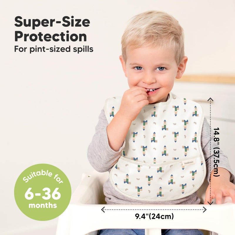 KeaBabies 3-Pack Waterproof Baby Bibs for Eating - Lightweight Toddler Feeding Bibs with Large Food Catcher, Mess Proof, Food-Grade Baby Eating Essentials, Easy to Put On & Clean (Toy Land) - Image 3