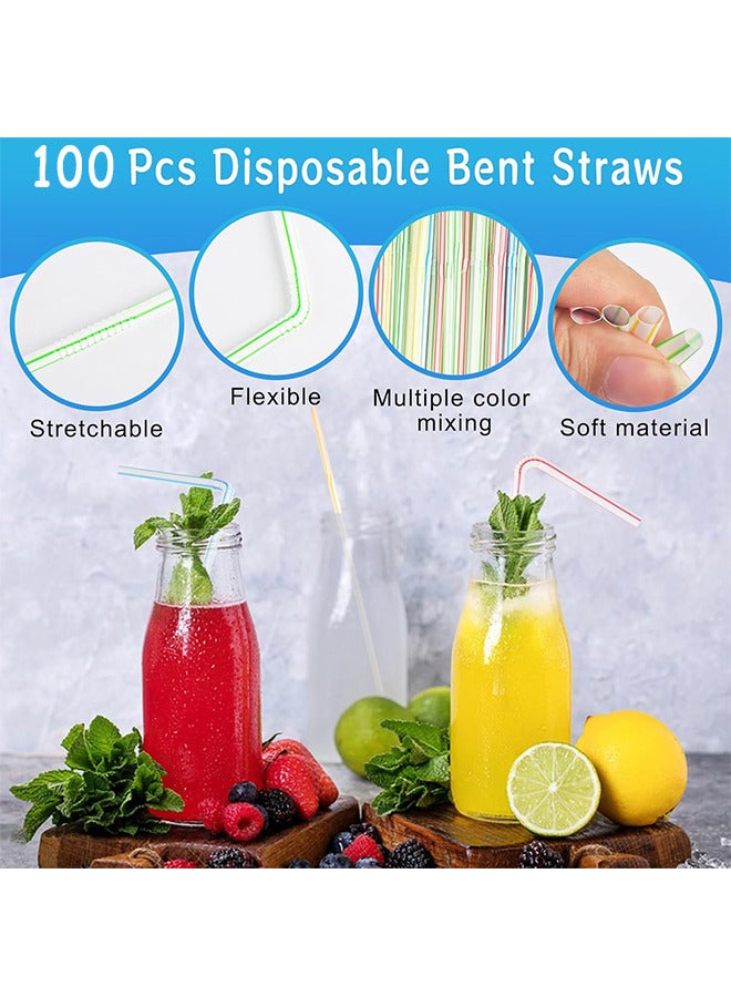 100 عبوة قش بلاستيكي متعدد الألوان يمكن التخلص منه ، قش منحني مرن يمكن التخلص منه 210 × 5 مم قش بلاستيكي منحني ، قش شرب متعدد الألوان للحفلات / الاستخدام اليومي - Image 3