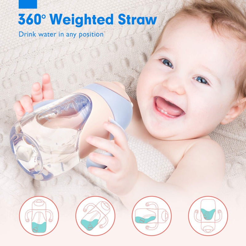 hahaland Sippy Cups for Baby 6-12 Months - 2 in 1 Spout & Straw Unicorns Sippy Cups for Toddlers 1-3 No Spill Transition Weighted Straw Cup (1 Cup with 2 Nipples) Baby First Christmas Gifts - Image 4