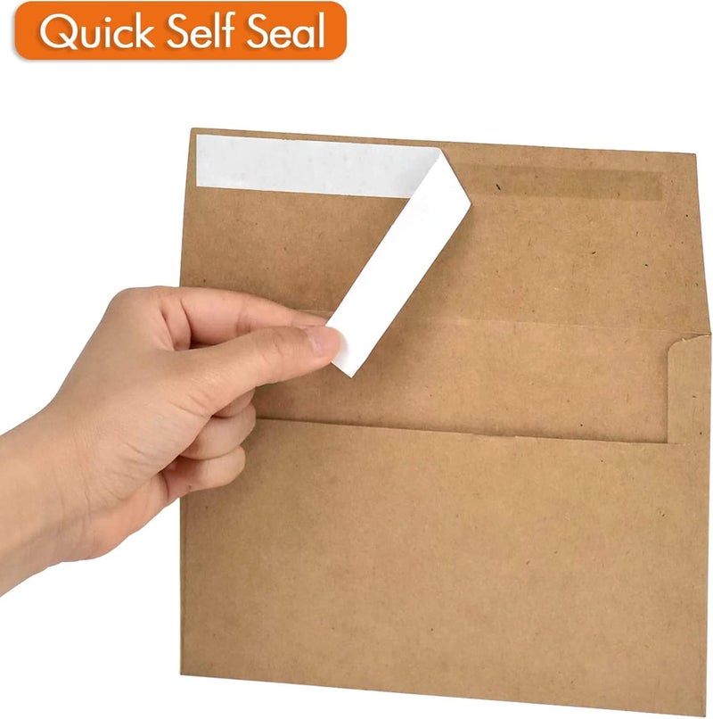 AZAZA 100 Pack, Size A4, 100lbs Brown Kraft Paper 4 x 6 Envelopes - For 4x6 Cards| Self Seal| Perfect for Weddings, Invitations, Baby Shower| Stationery For General, Office | 4.25 x 6.25 inches (A4) - Image 3