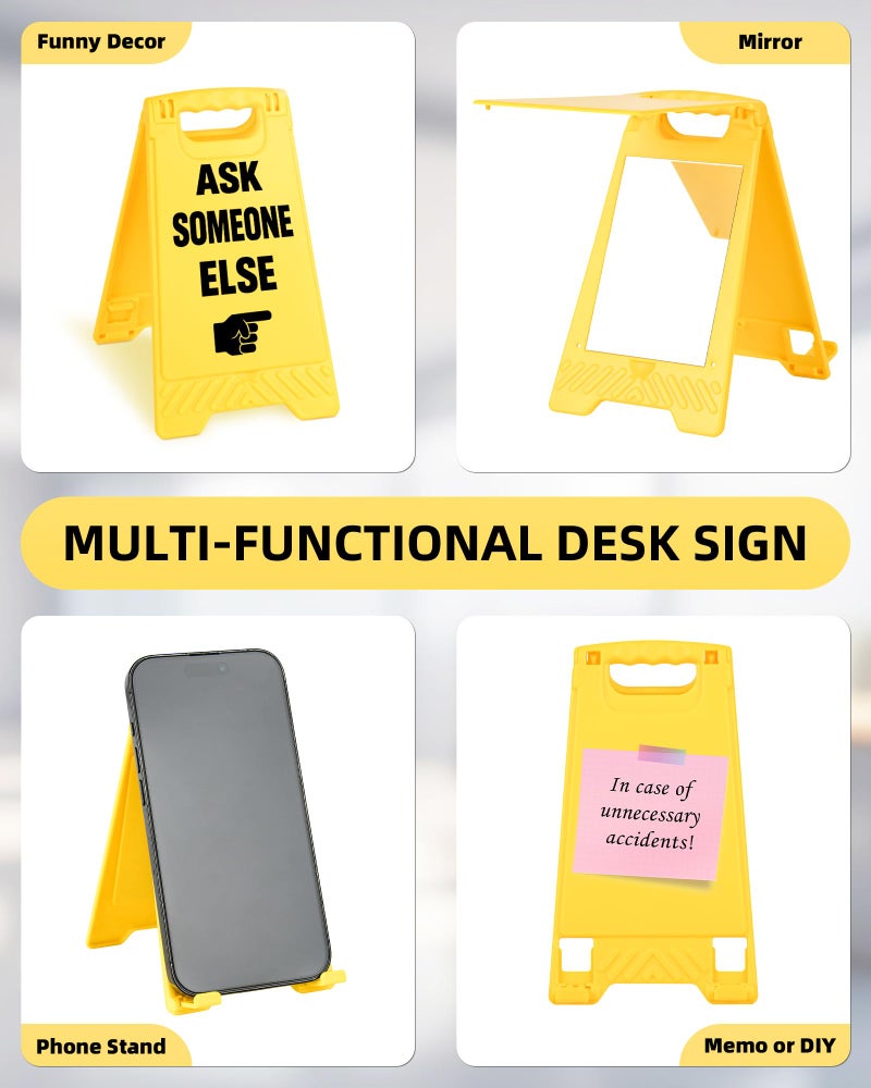 EXUBERIUM Ask Someone Else Funny Reminder Desk Sign Yellow Warning Style Office Table Decorative Gift for Coworkers Friends Home Workspace Phone Holder Mirror Acrylic Cubicle Tabletop Sign White Elephant Gifts - Image 3