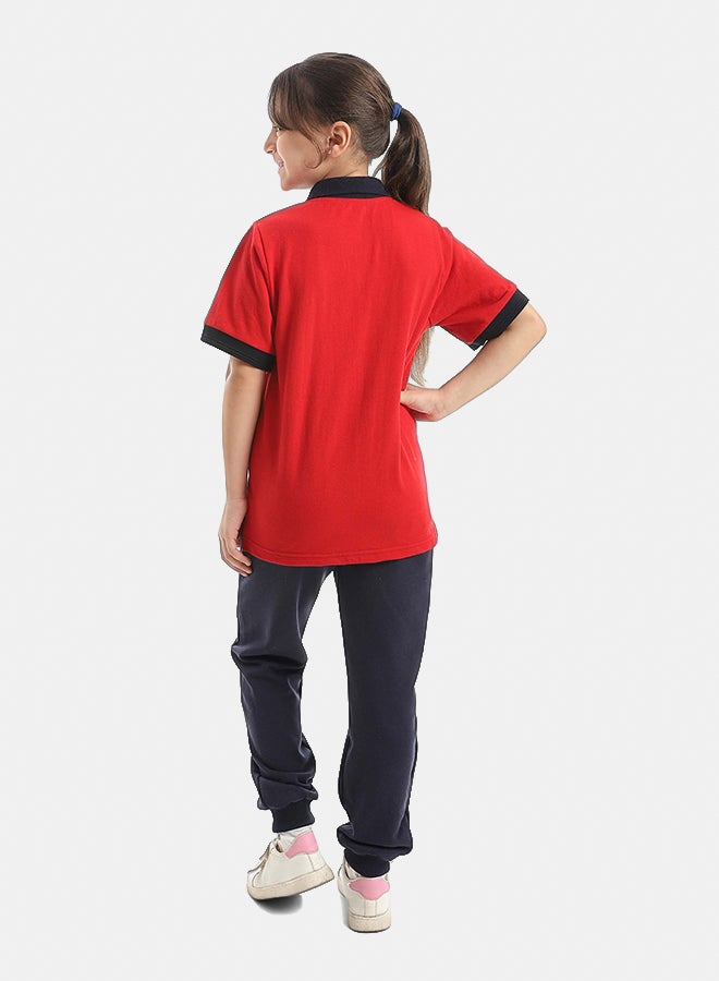 Red Circle Half Sleeve Polo Set & Pants Kids Unisex - Image 5