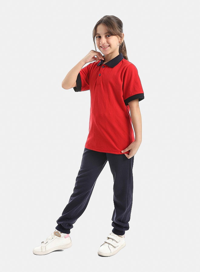 Red Circle Half Sleeve Polo Set & Pants Kids Unisex - Image 3