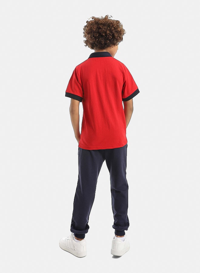 Red Circle Half Sleeve Polo Set & Pants Kids Unisex - Image 4
